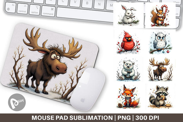 Mouse Pad Grumpy Christmas Critters Sublimation artnoy 