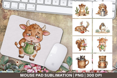 Mouse Pad Grumpy Desert Coffee Animal Watercolor Sublimation artnoy 