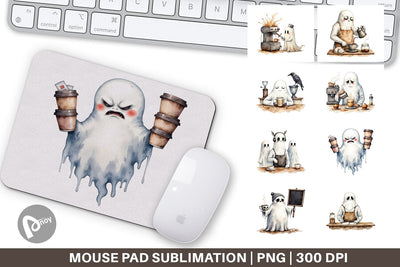 Mouse Pad Grumpy Ghost Barista Sublimation artnoy 