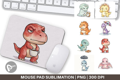 Mouse Pad Grumpy Morning Dinosaur Coffee Sublimation artnoy 