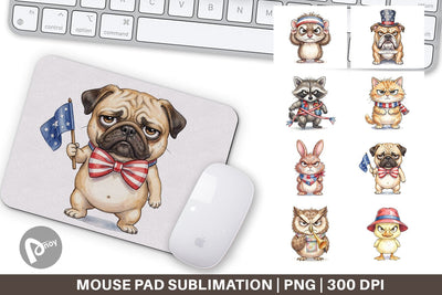 Mouse Pad Grumpy Patriotic Pets Ink Sublimation artnoy 
