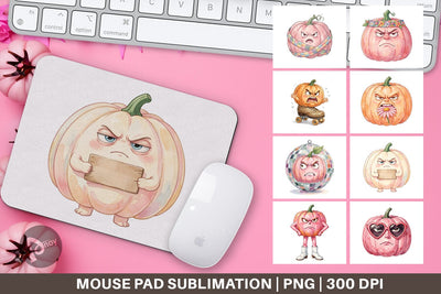 Mouse Pad Grumpy Pink Pumpkin Retro Watercolor Sublimation artnoy 