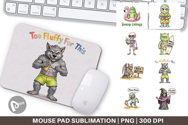 Mouse Pad Grumpy Summerween Monster Watercolor Sublimation artnoy 