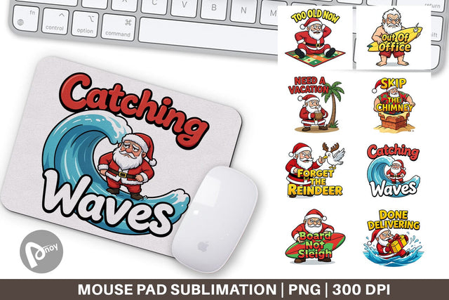 Mouse Pad Grumpy Surfer Santa Sarcastic Quotes Sublimation artnoy 