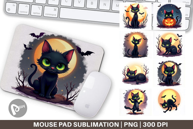 Mouse Pad Halloween Cat Glow Sublimation artnoy 