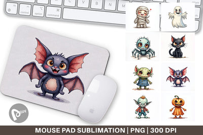 Mouse Pad Halloween Characters Watercolor Sublimation artnoy 