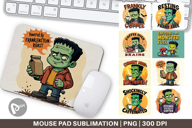 Mouse Pad Halloween Frankenstein Coffee Sublimation artnoy 
