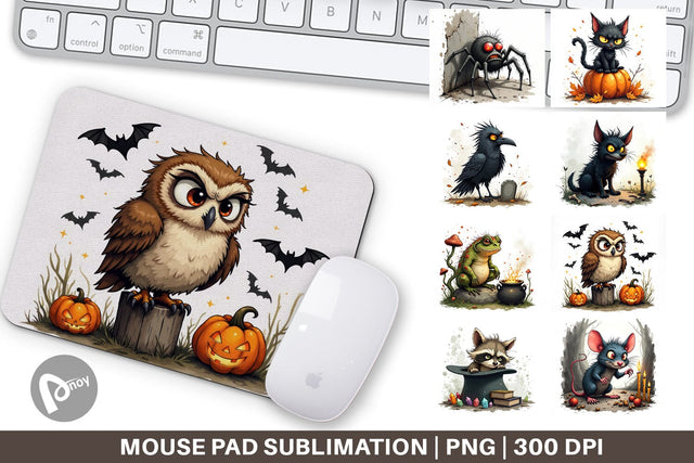 Mouse Pad Halloween Grumpy Critters Sublimation artnoy 