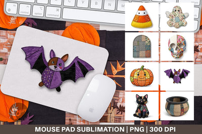 Mouse Pad Halloween Patchwork Folk Art Sublimation artnoy 