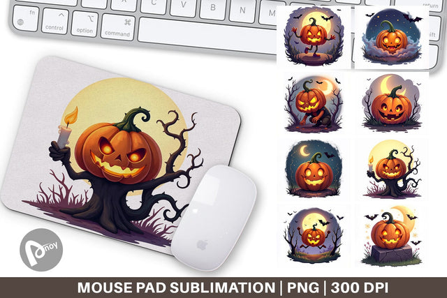 Mouse Pad Halloween Pumpkin Gleam Sublimation artnoy 