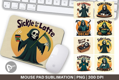 Mouse Pad Halloween Reaper Coffee Sublimation artnoy 