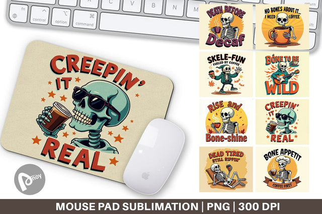 Mouse Pad Halloween Skeleton Coffee Sublimation artnoy 