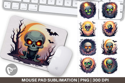 Mouse Pad Halloween Skull Glow Sublimation artnoy 