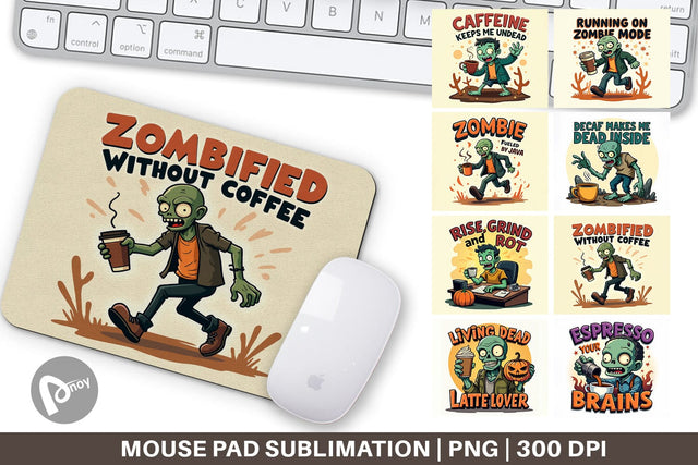 Mouse Pad Halloween Zombie Coffee Sublimation artnoy 