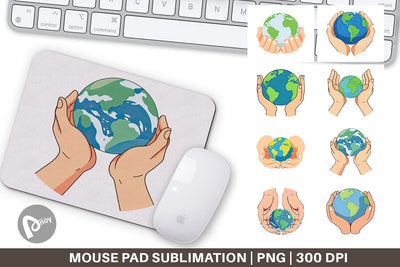 Mouse Pad Hands Holding Earth Sublimation artnoy 