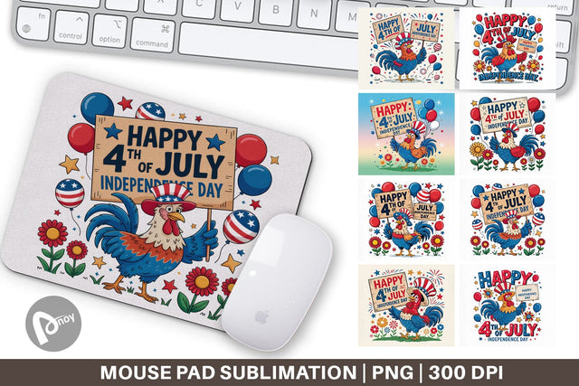 Mouse Pad Happy 4th of July Rooster Sublimation artnoy 