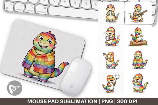 Mouse Pad Happy Campfire Dino Watercolor Sublimation artnoy 
