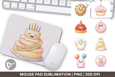 Mouse Pad Happy Round Sweet Treats Watercolor Sublimation artnoy 