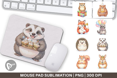 Mouse Pad Happy Round Woodland Birthday Watercolor Sublimation artnoy 