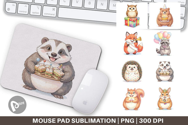 Mouse Pad Happy Round Woodland Birthday Watercolor Sublimation artnoy 