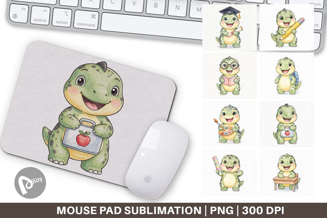 Mouse Pad Happy School Dino Pal Watercolor Sublimation artnoy 