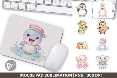 Mouse Pad Happy Summer Animals Watercolor Sublimation artnoy 