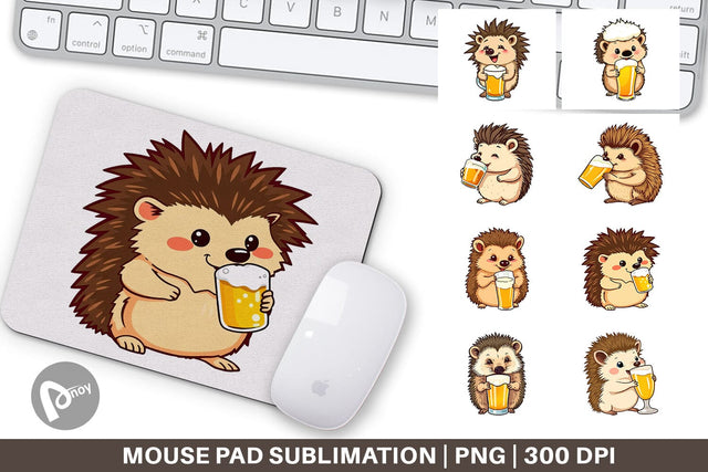 Mouse Pad Hedgehog Beer Day Sublimation artnoy 