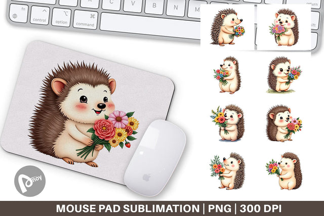 Mouse Pad Hedgehog Spring Bouquet Sublimation artnoy 