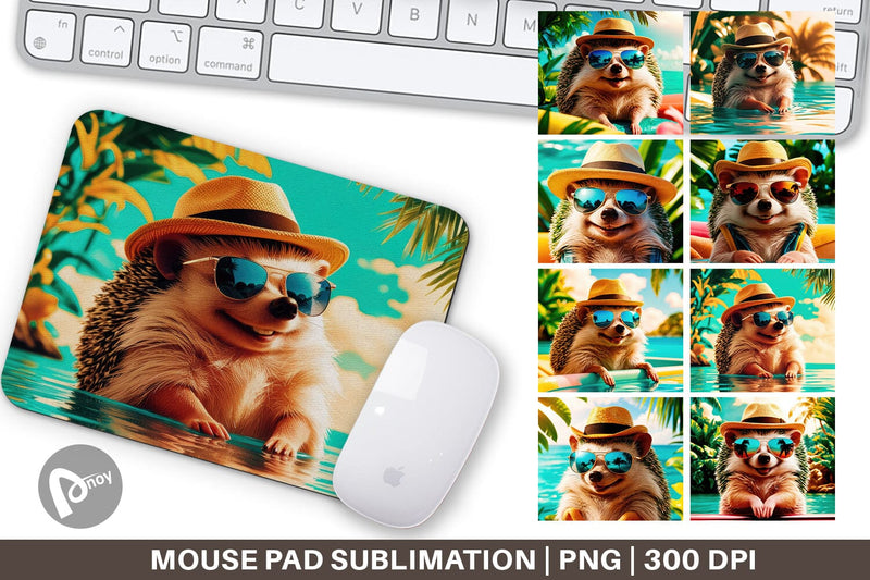 Mouse Pad Hedgehogs in Summer Sublimation artnoy 