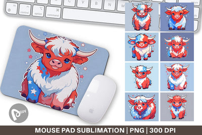 Mouse Pad Highland Cow 4th July Sublimation artnoy 