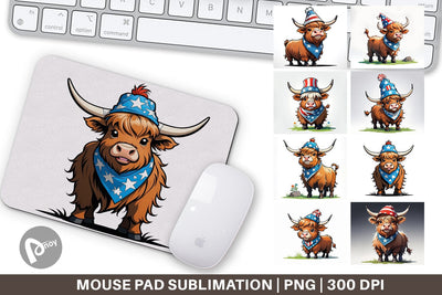 Mouse Pad Highland Cow 4th of July Sublimation artnoy 