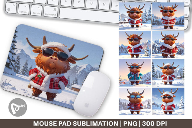 Mouse Pad Highland Cow Christmas Sublimation artnoy 