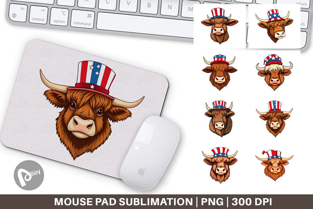 Mouse Pad Highland Cow Patriotic Sublimation artnoy 