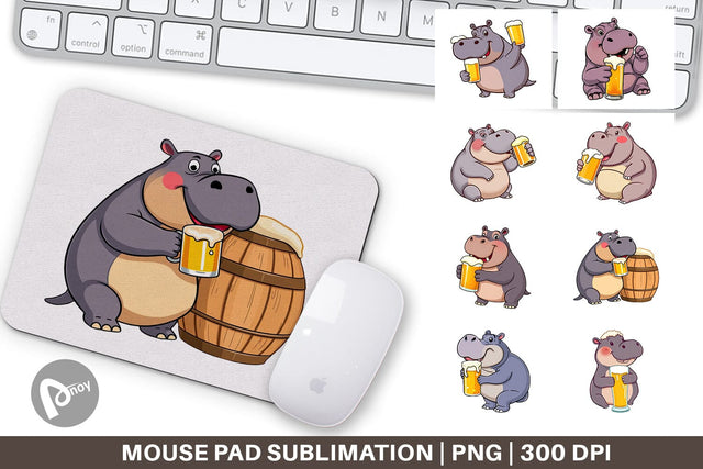 Mouse Pad Hippopotamus Beer Day Sublimation artnoy 