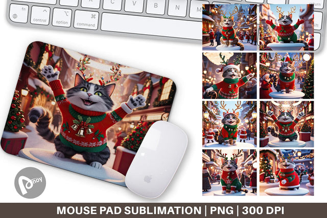Mouse Pad Holiday Cat Christmas Sublimation artnoy 