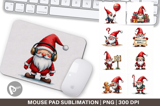 Mouse Pad Jingle Hell: Cynical Christmas Gnome Sublimation artnoy 