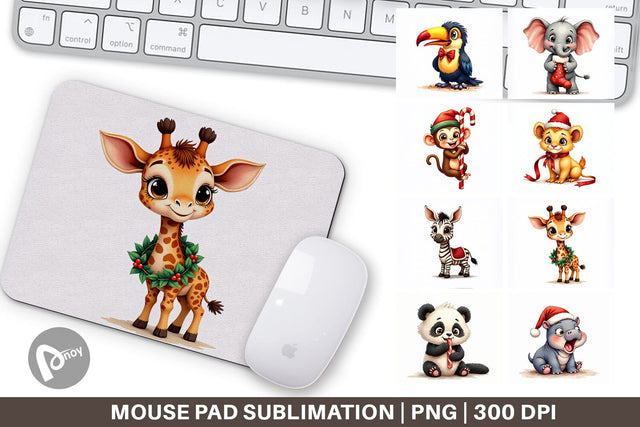 Mouse Pad Jungle Jingle Safari Vintage Christmas Animals Sublimation artnoy 