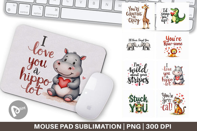 Mouse Pad Jungle Sweethearts Baby Animal Valentine Puns Sublimation artnoy 