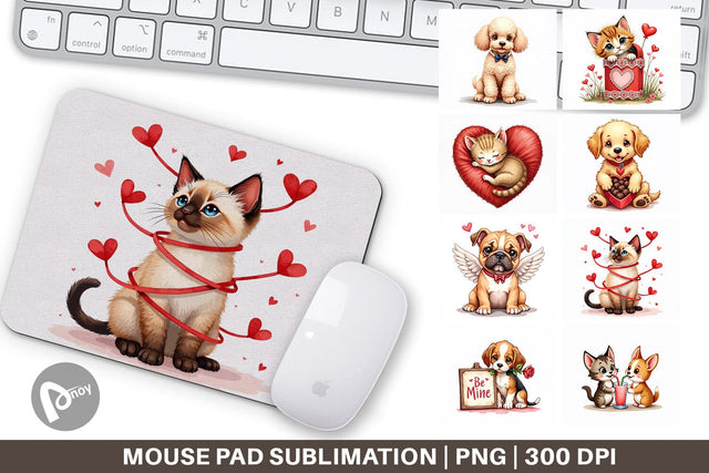 Mouse Pad Kitsch Valentine's Pets Retro Puppy & Kitten Sublimation artnoy 