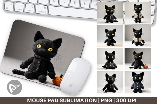 Mouse Pad Knitted Black Cat Sublimation artnoy 
