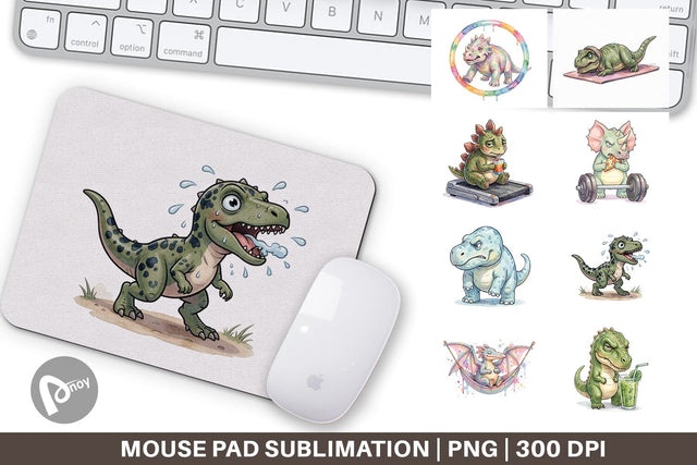 Mouse Pad Lazy Fitness Funny Dinosaur Sublimation artnoy 