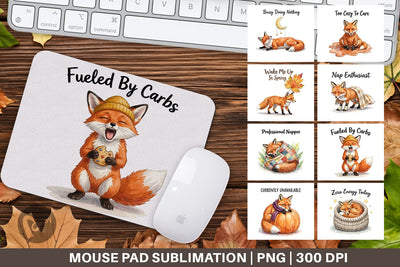 Mouse Pad Lazy Fox Cozy Hygge Watercolor Sublimation artnoy 