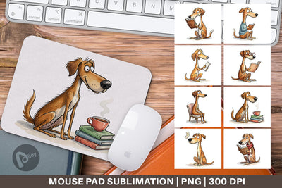 Mouse Pad Literary Loungers Dog Watercolor Sublimation artnoy 