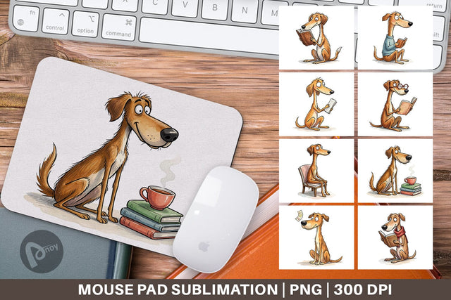 Mouse Pad Literary Loungers Dog Watercolor Sublimation artnoy 