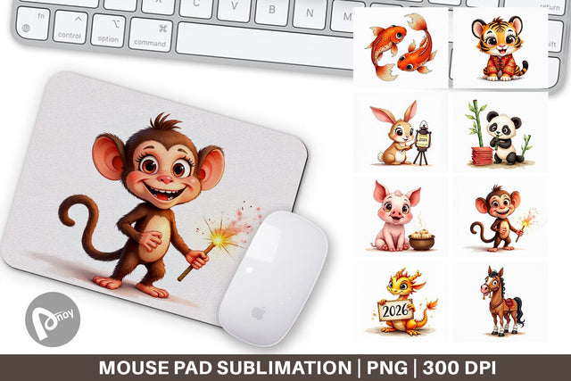Mouse Pad Lunar New Year Cuties 2026 Watercolor Sublimation artnoy 