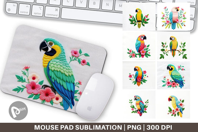 Mouse Pad Macaw Embroidery Sublimation artnoy 