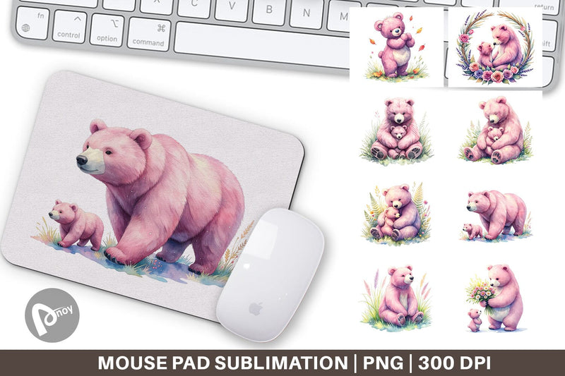 Mouse Pad Mama Bear Cub Watercolor Sublimation artnoy 