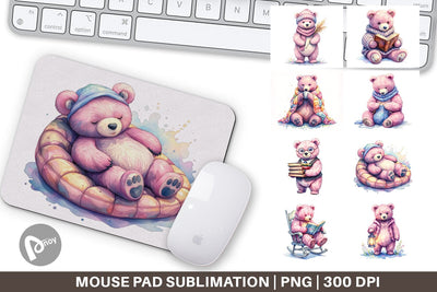 Mouse Pad Mama Bear Reading Watercolor Sublimation artnoy 