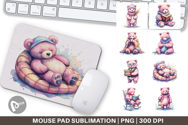 Mouse Pad Mama Bear Reading Watercolor Sublimation artnoy 