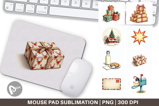 Mouse Pad Mid-Century Christmas Mail Retro Watercolor Sublimation artnoy 